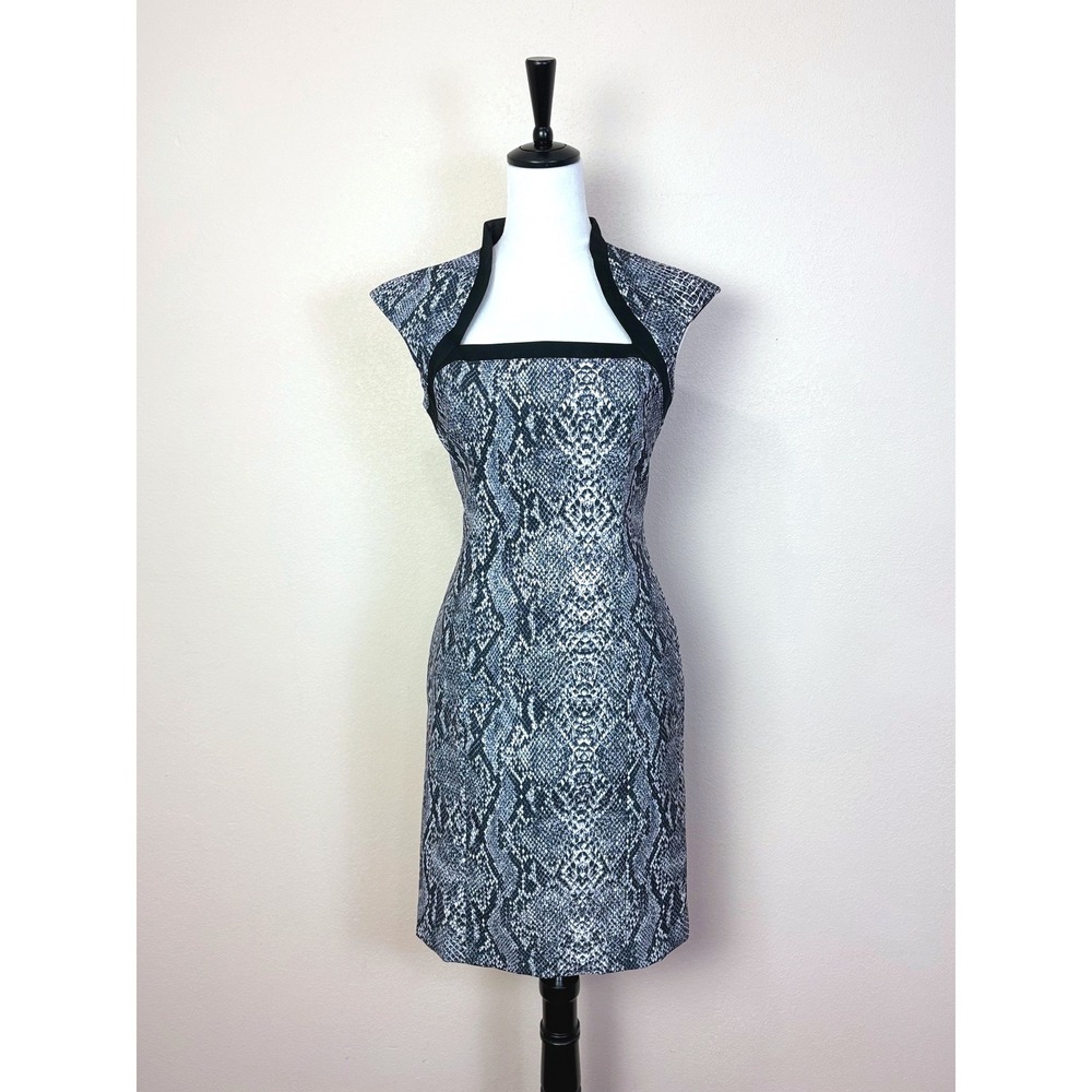 90s Vintage Linda Segal Snakeskin Knee Length Sheath Dress Size 6 Party Bodycon